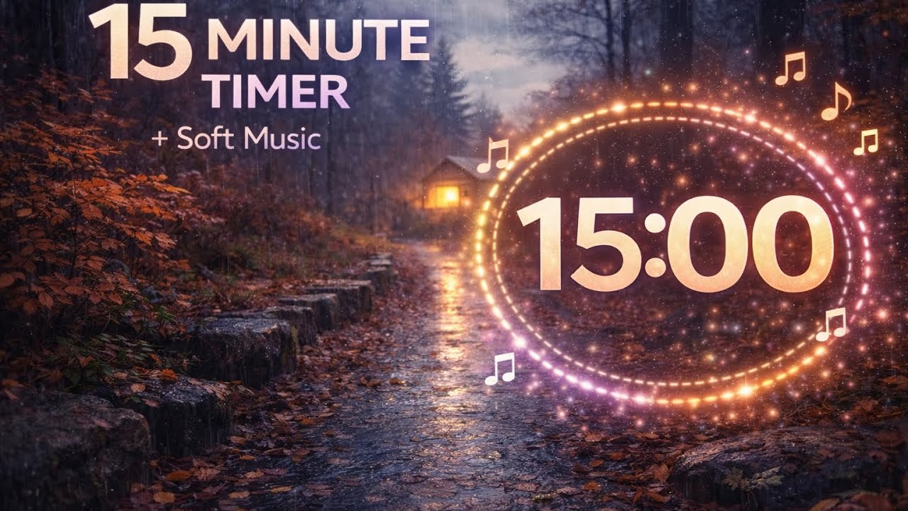 15 Minute Countdown Timer | Rainy Forest Cabin with Ambient Music | Cozy Focus Block