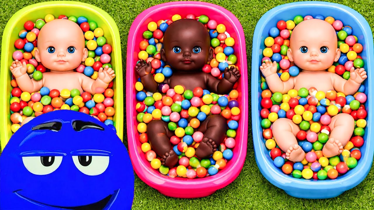 Full of 3 Rainbow BathTubs Candy with M&M's & Magic Slime Cutting Video