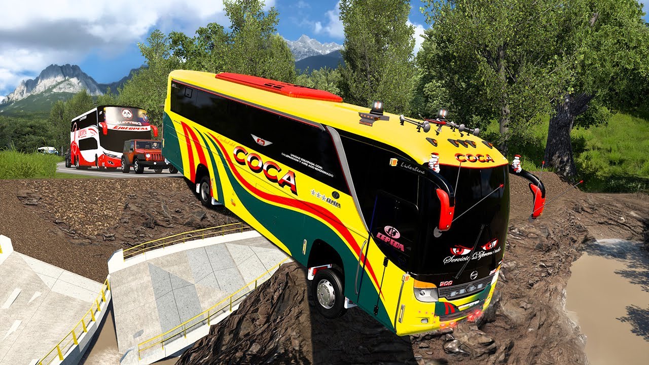 Autobús Hino de pasajeros Cae del Puente en ECUADOR Ats Mods 1.53