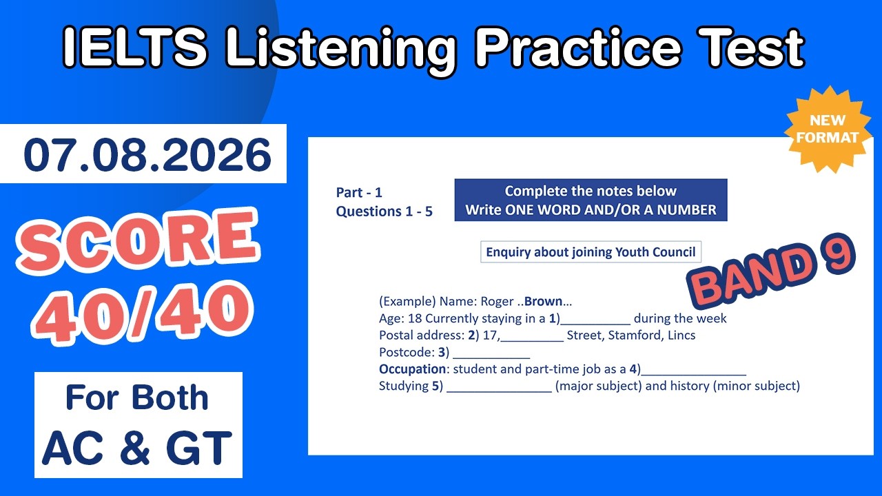 IELTS Listening Practice Test 2026 with Answers 07.08.2026 - Test #408