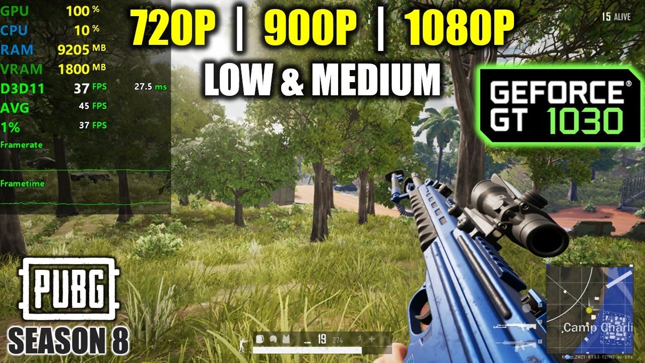 GT 1030 | PUBG - Season 8 - 1080p, 900p, 720p - Very Low & Medium