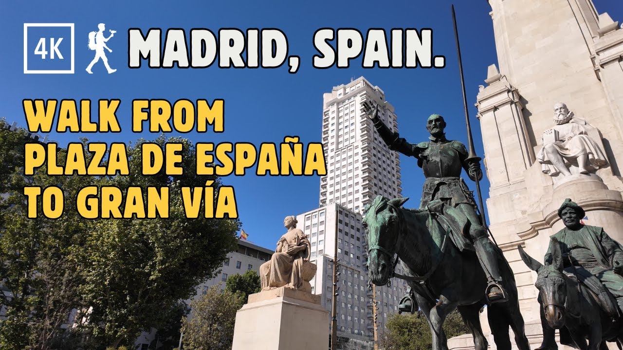 Прогулка от Plaza de España до Gran Vía, Мадрид: легендарные улицы и виды | 4K Ultra HD