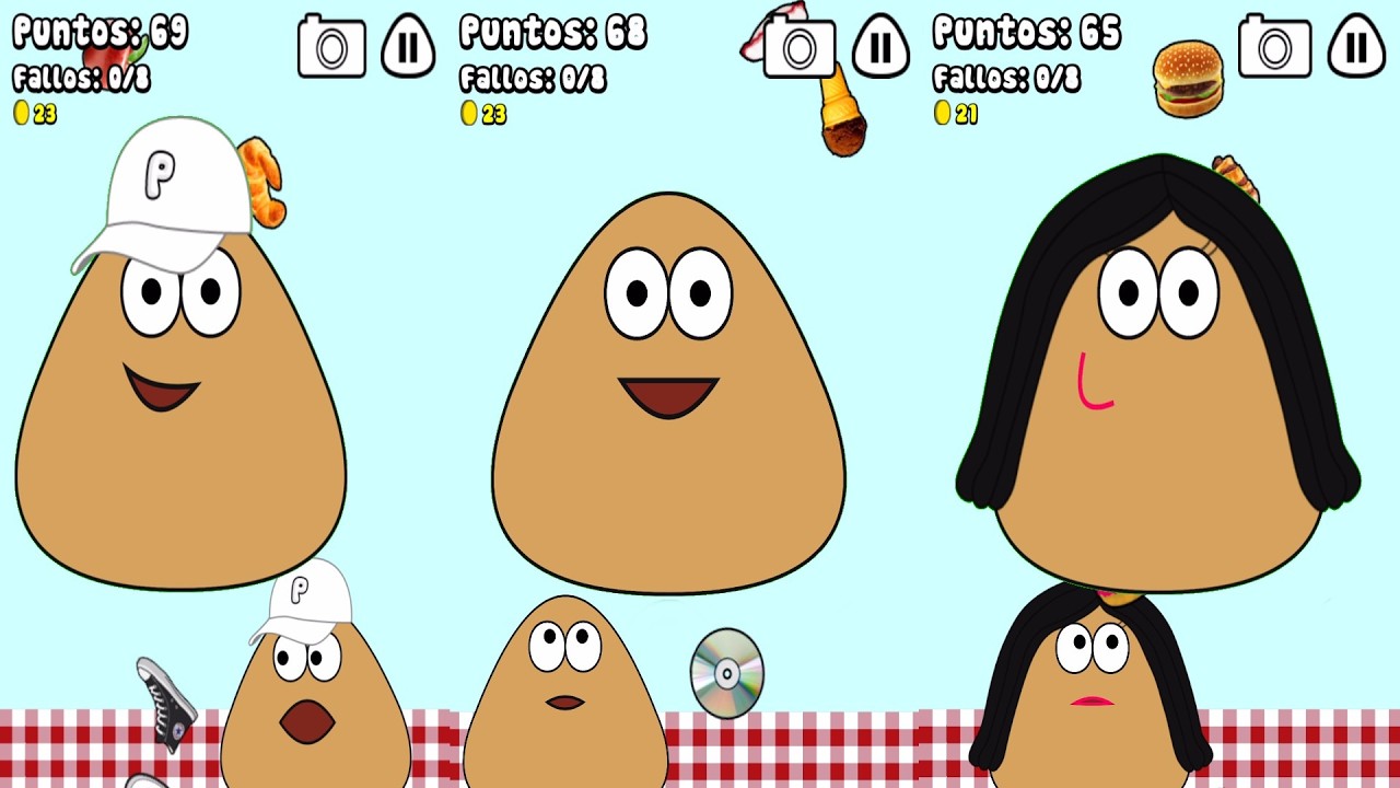 POU. La familia Pou compiten a ver quien come mas!. Papá Pou, mamá Pou y bebé Pou. ¿Quien come mas?