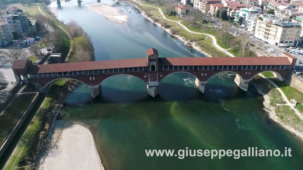 Pavia Ponte coperto, riprese aeree drone - Ponte Vecchio pavia Ticino Cupola Pavia e Ponte Coperto