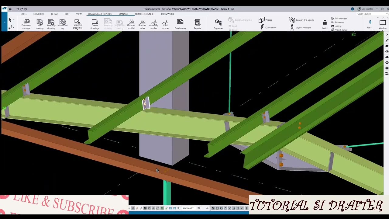 TEKLA STRUCTURE 2023 TUTORIAL 7 ~ How to create an assembly drawing in tekla  | Fabrication Drawing