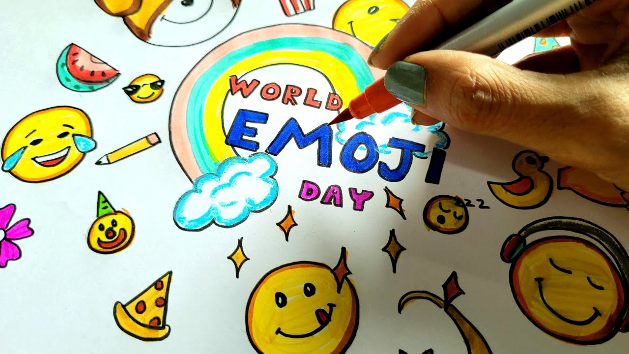 World Emoji day Poster drawing | How to draw World emoji day | Emoji drawings easy #emojichallenge