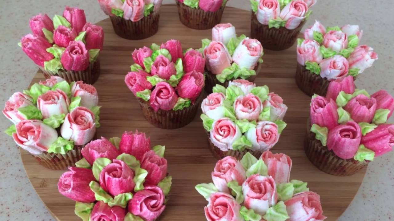 КАК УКРАСИТЬ МАФФИНЫ НАСАДКАМИ ТЮЛЬПАН DIY RUSSIAN TULIP PIPING TIPS