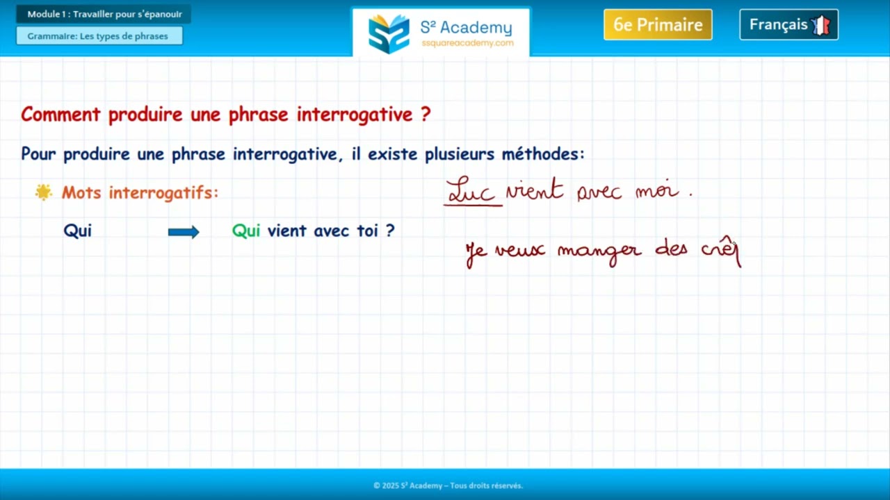 4- 6e année | Français – Module 1 –Grammaire: produire une phrase interrogative - Les formes simples