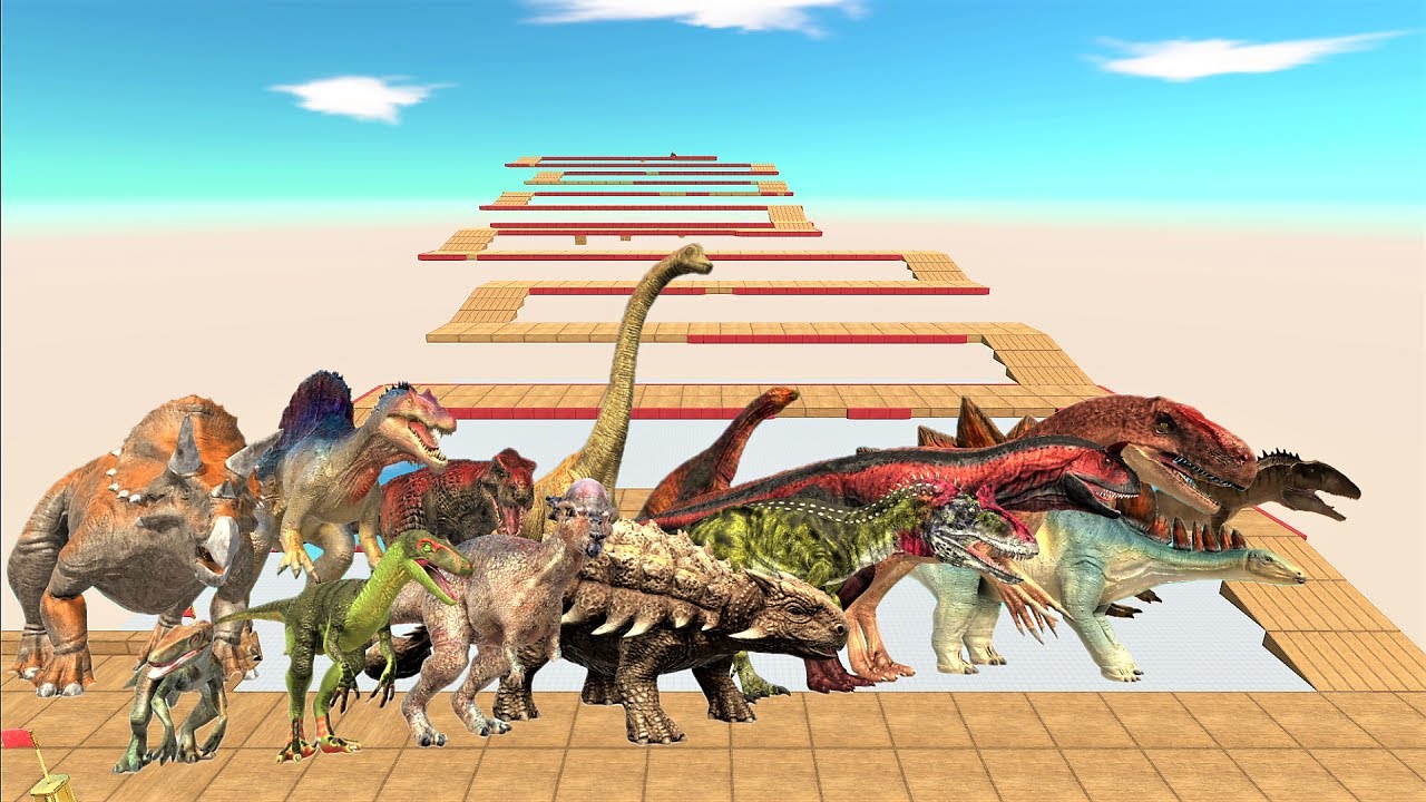 Dinosaur speed race. Zigzag down course! | Animal Revolt Battle Simulator
