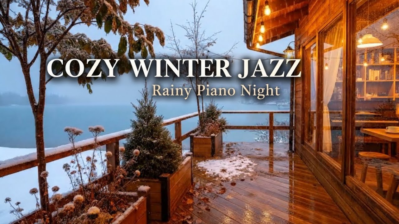 🌨️ Rain & Snow Jazz Night | Smooth Piano in a Cozy Winter Café Ambience