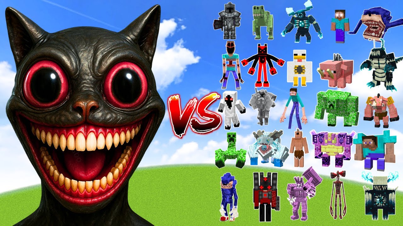 NEW CARTOON CAT vs All Minecraft Bosses | MINECRAFT PE MOB BATTLE