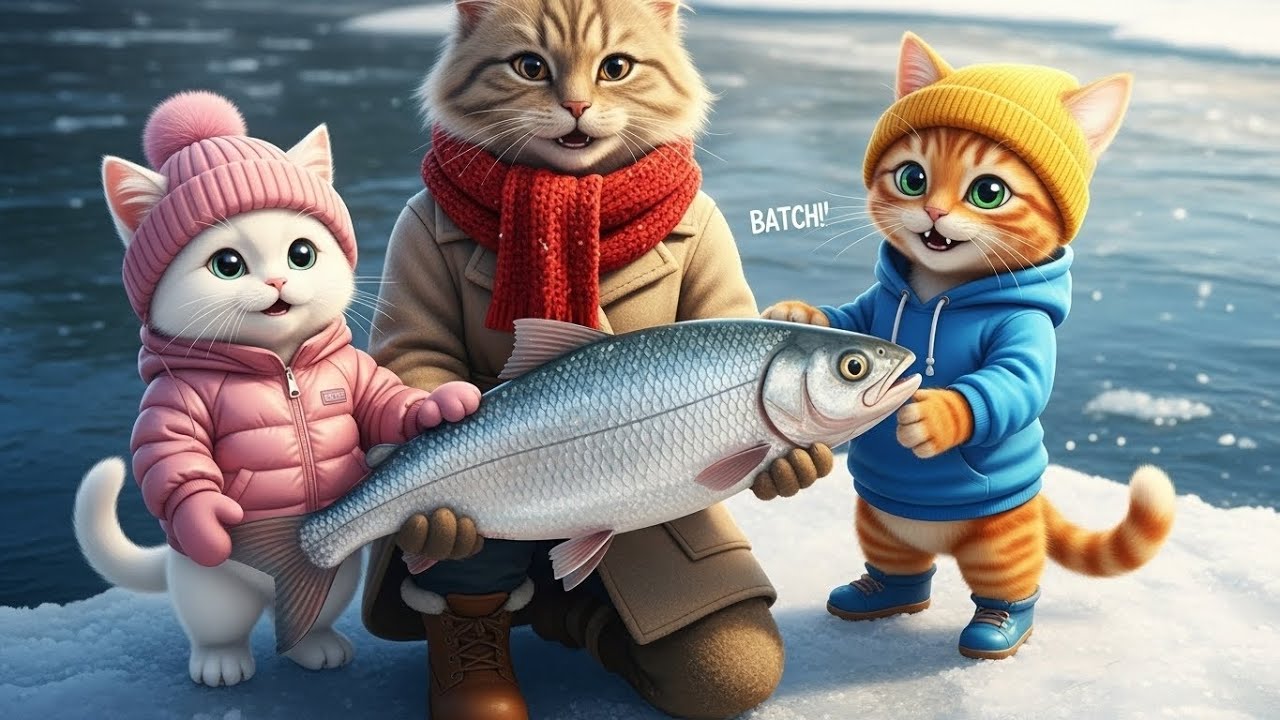 Mother Cat & Kittens' First Ice Fishing Adventure! ❄️🐟