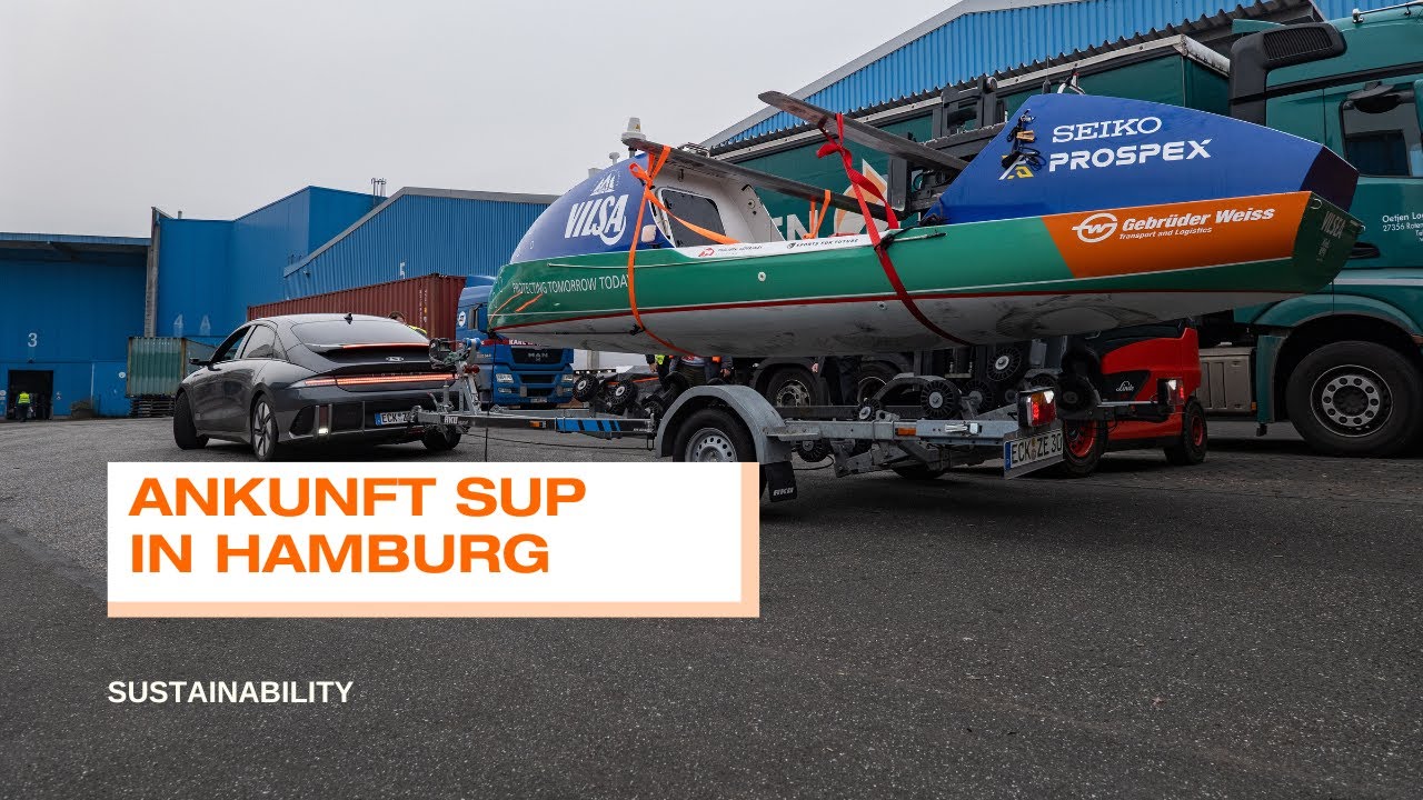 SUP-Board von Michael Walther landet im Hamburger Hafen | Nachhaltiger Rücktransport