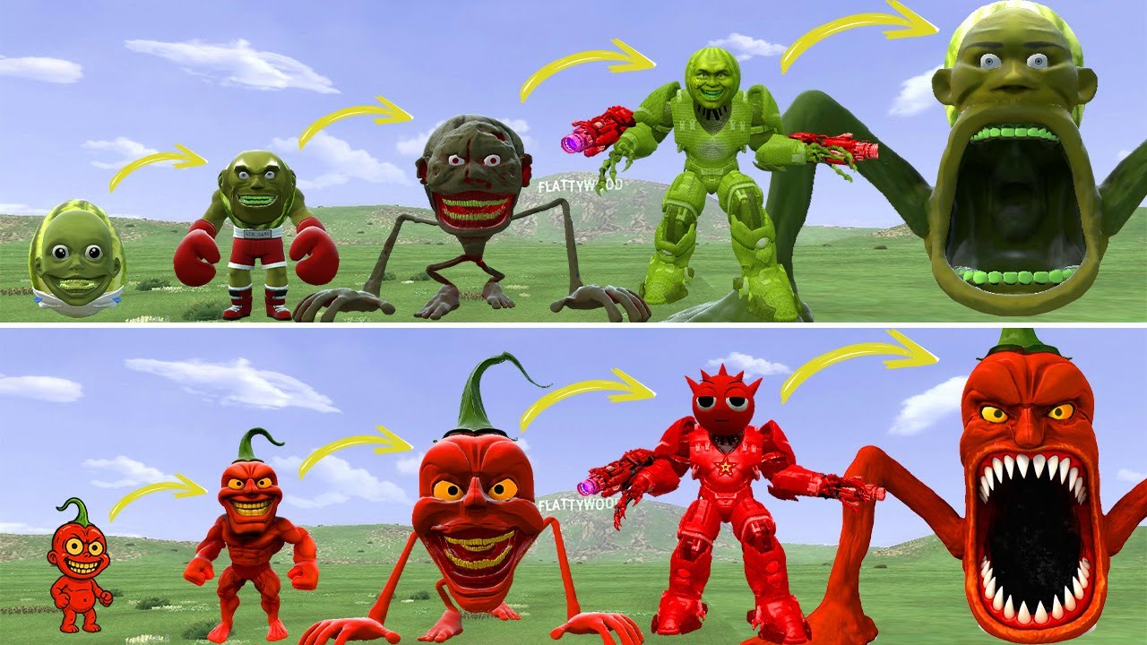 ???: ALL THE NEW EVOLUTIONARY FORMS OF KING LINGANG MELON VS KING PEPPER DINDUN IN GMOD!