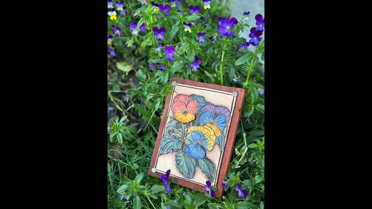 3D pansies on leather :) KMDesigns.US