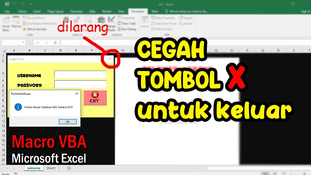 Mencegah Tombol X Keluar VBa Excel