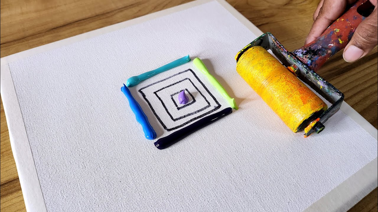 Easy Acrylic Painting with Rubber Roller / Textured Abstract Painting / Daily Art 2023 / Day#24