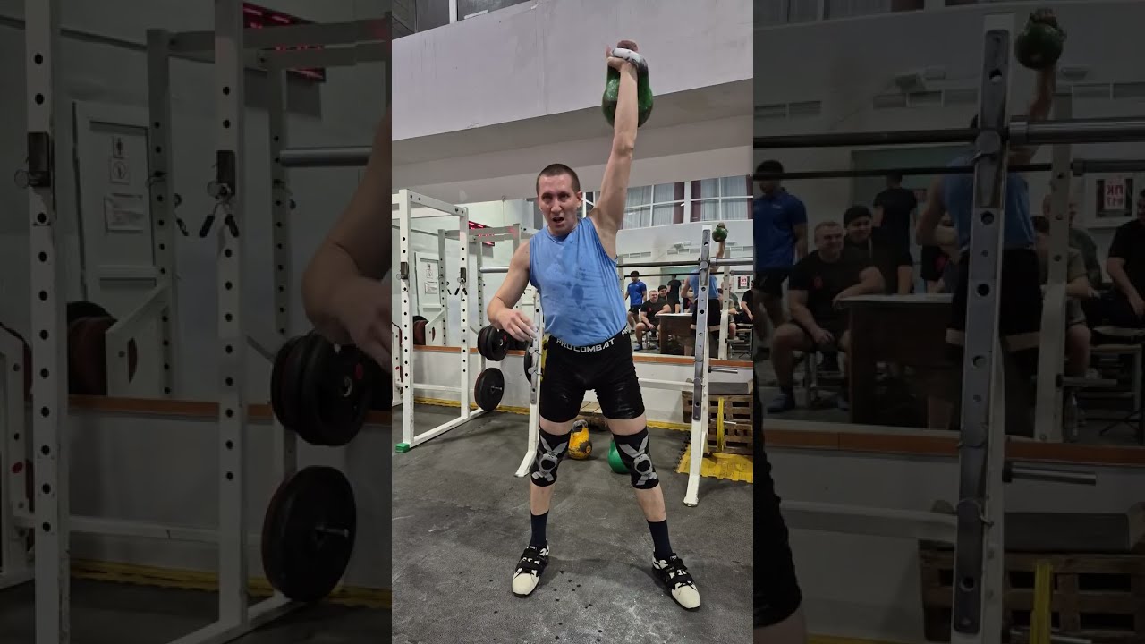 Открытый чемпионат г. Кокшетау по гиревому спорту. Рывок 24кг 10мин 224раза 1ое место ВК85кг.