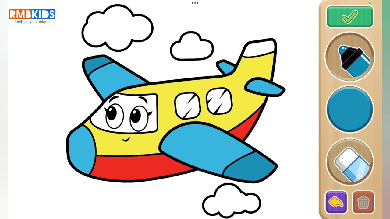 Drawing and Colouring an Airplane ✈️ Easy Step by Step for Kids with Nursery Rhymes | @RmbKids