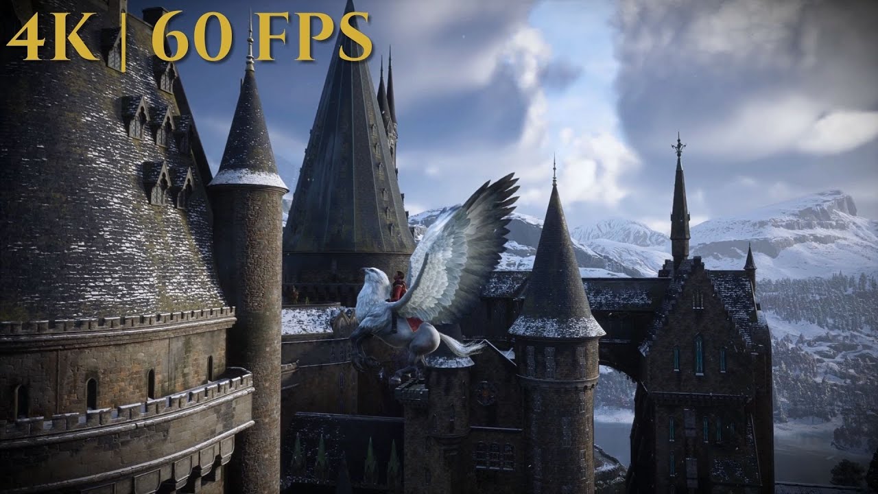 Winter over Hogwarts, Magical Hippogriff Flight - Hogwarts Legacy (4K Cinematic)