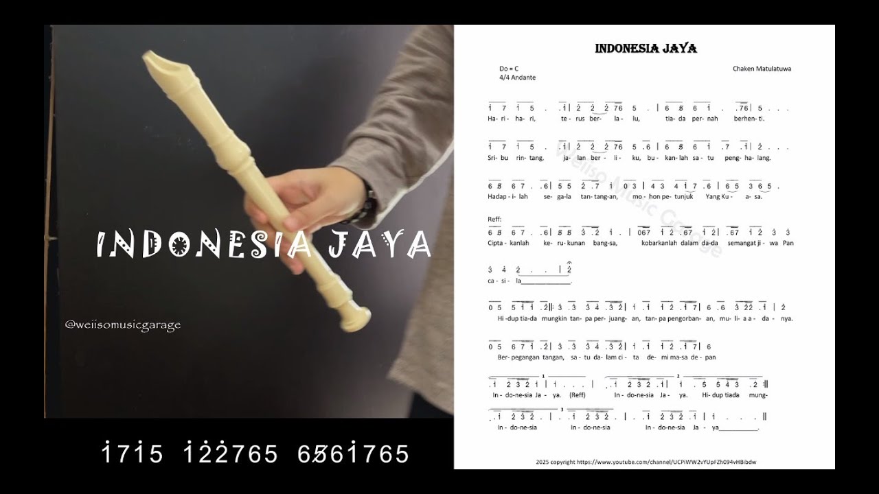 Lagu 'INDONESIA JAYA' dengan Recorder (WEIISO), Lagu Wajib Indonesia - Not Angka