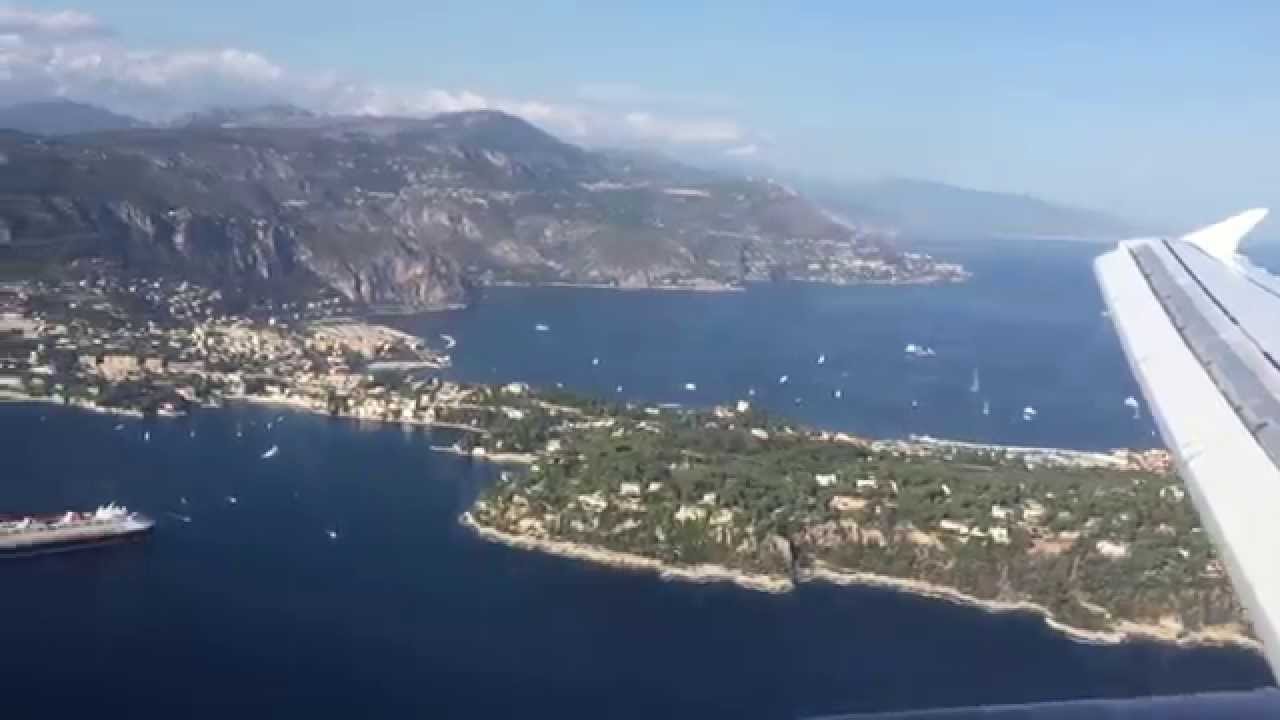 Landing at Nice airport on the French Riviera: view between Monaco and Nice