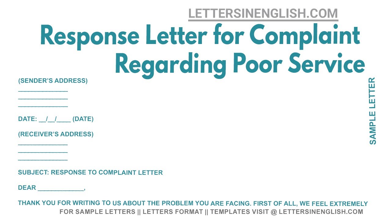 Response Letter For Complaint Regarding Poor Service