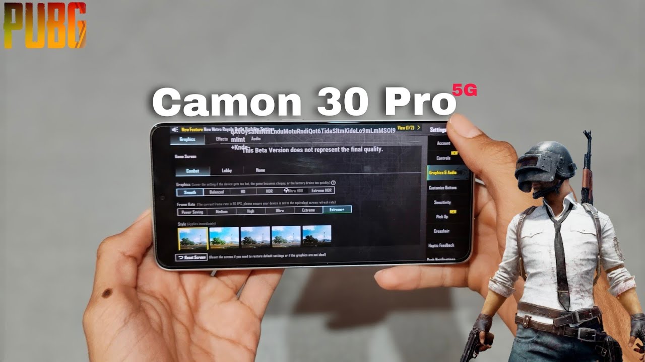 تجربة لعبة ببجي موبايل تكنو كامون 30 برو  Pubg mobile Camon 30 Pro 144fps