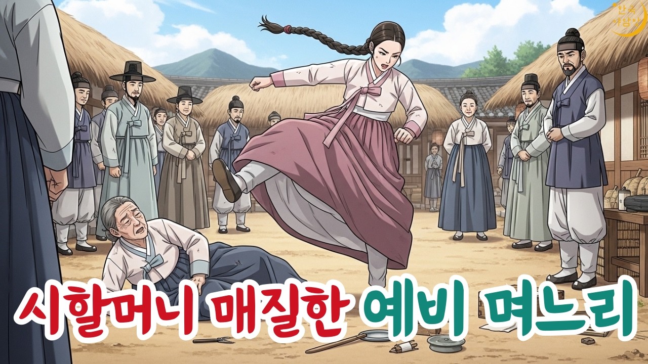 시장에서 할머니를 매질하고 있는 젊은 여인, 과연 그 할머니는 무슨 연유로 맞고 있는것일까요? : 야담, 민담, 옛날이야기