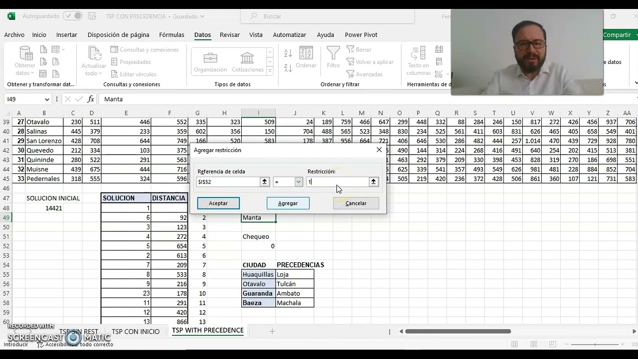 El problema del agente viajero con restricciones de precedencia (TSP-PC) en Excel (PARTE 2)