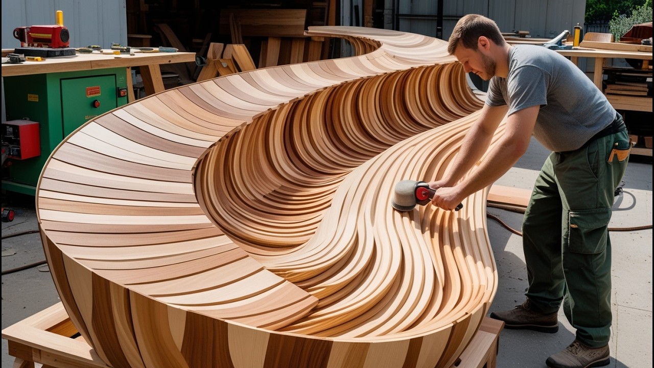 Master Craftsman | Building A Solid Wood Dining Table With Wave Shaped Wooden Rails.