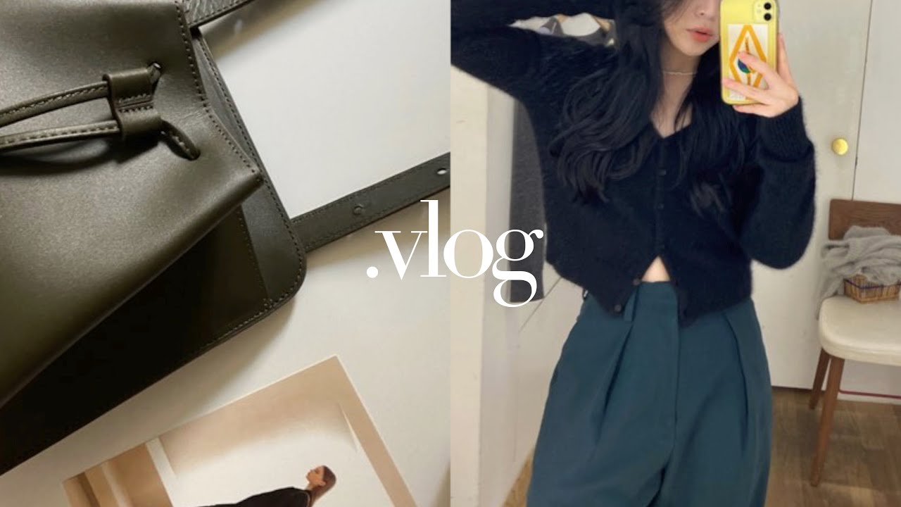 vlog. 일주일 출근룩. 그로브 스토어 가디건, GEG 가방 언박싱. 바게트백과 크로스백 직장인 가방 추천. 이대 카페 원앤온리커피. 패션취업특강. 데일리룩. 직장인 브이로그