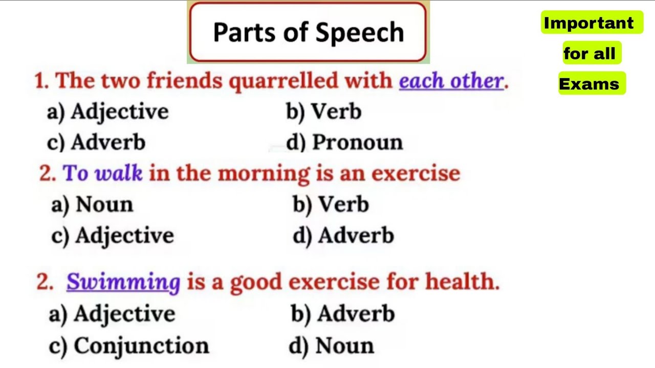 Most Important Parts of Speech Questions for All Exams