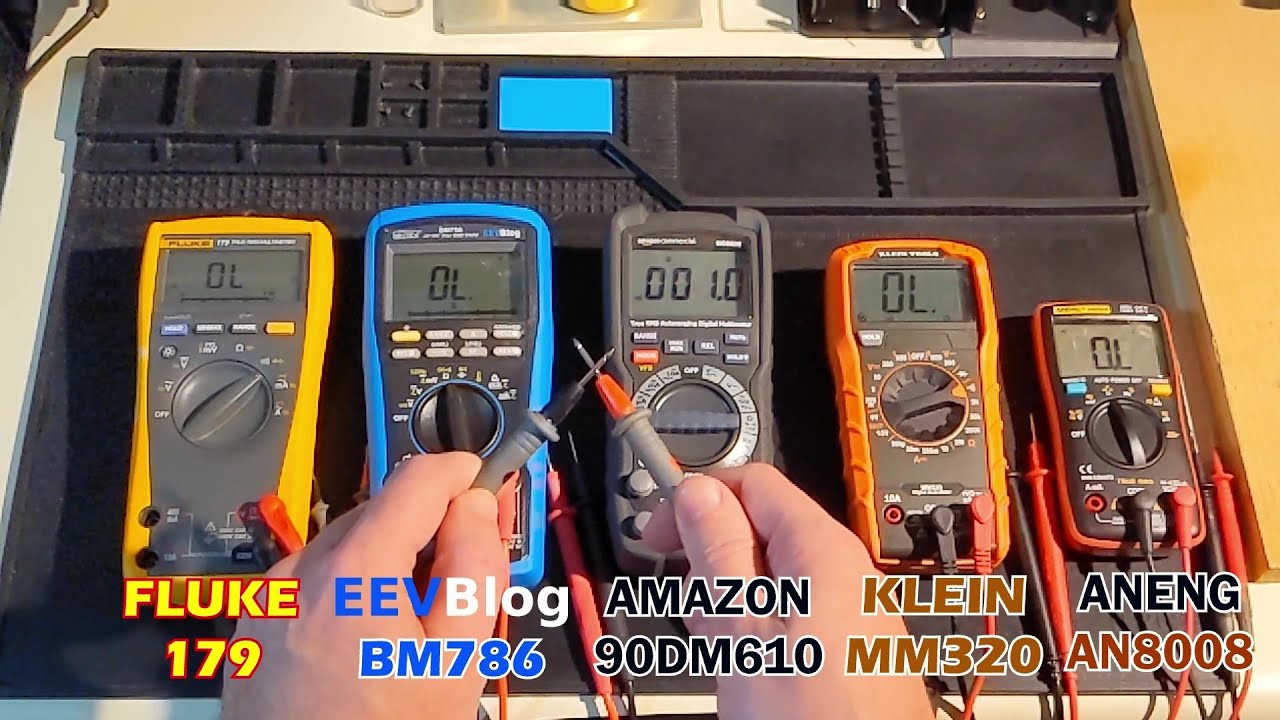 Multimeters Continuity Test: FLUKE 179, EEVBlog BM786, Amazon 90DM610, Klein MM320, ANENG AN8008