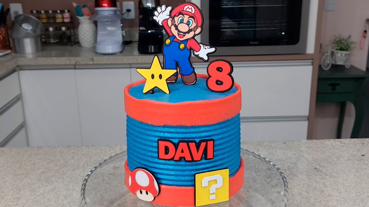 BOLO SUPER MARIO / COMO DECORAR UM BOLO ALTO /COBERTURA DE CHANTININHO