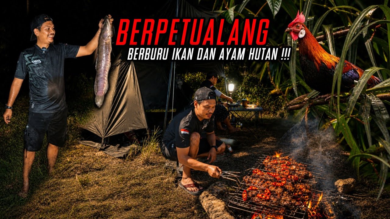 CAMPING DAPAT JACKPOT‼️MEMANCING IKAN GABUS DAN BERBURU AYAM HUTAN‼️BERBURU DAN MEMASAK DI HUTAN‼️