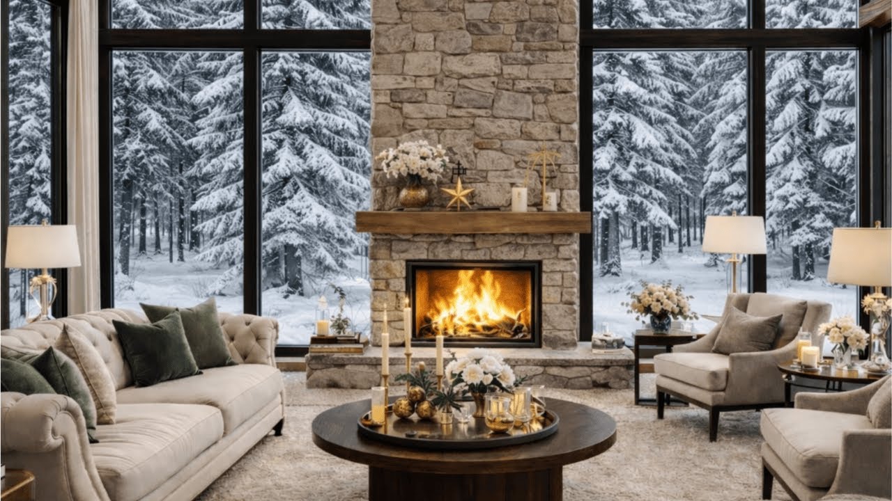 Cozy Winter Ambience & Fireplace | Sleep, Study, Focus
