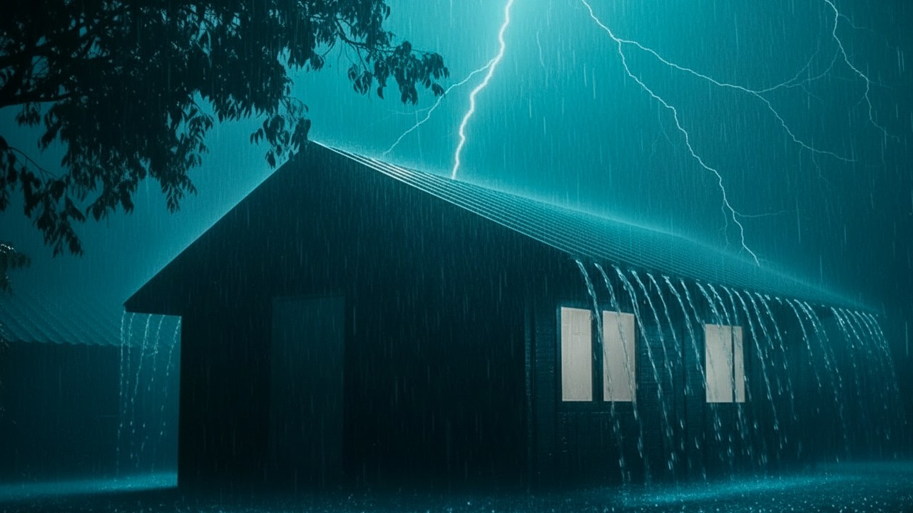 Громкий дождь и гроза на жестяной крыше для глубокого сна