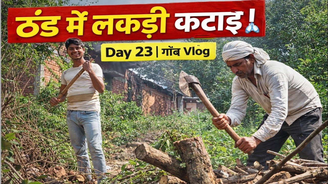 ठंड में लकड़ी कटाई 🔥 | गाँव का असली काम | Day 23 Vlog | Manindra singh vlogs |