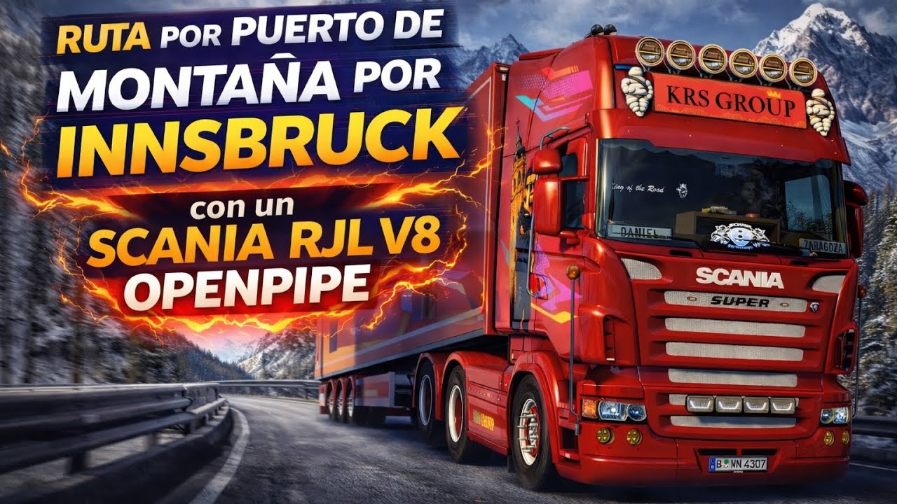 RUTA de MONTAÑA en INNSBRUCK con SCANIA RJL V8 OPENPIPE!! 🔊🔊 | Max graphics+snowymoon+reshade 30 FPS