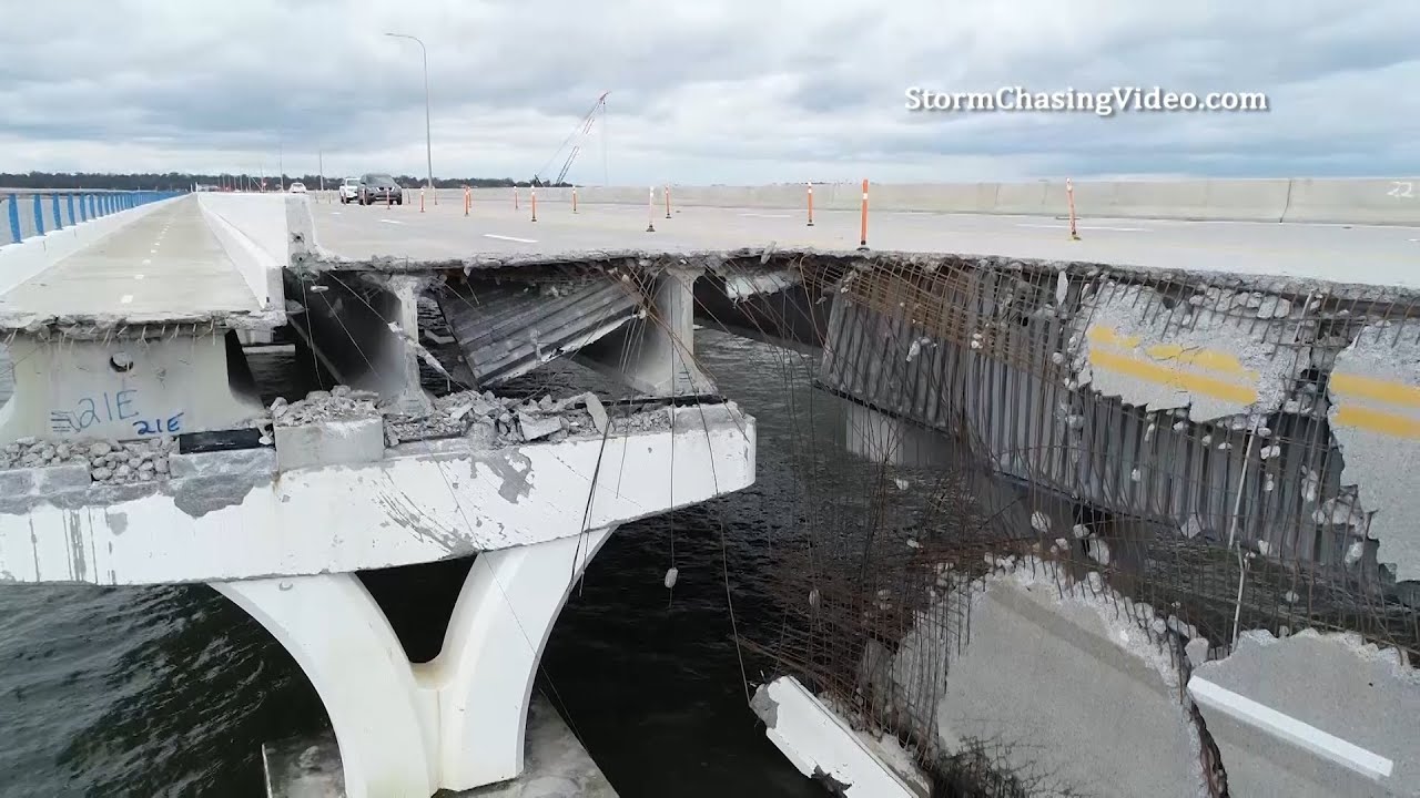 Drone Footage Of Catastrophic Damage To The Three Mile Bridge - 9/17/2020