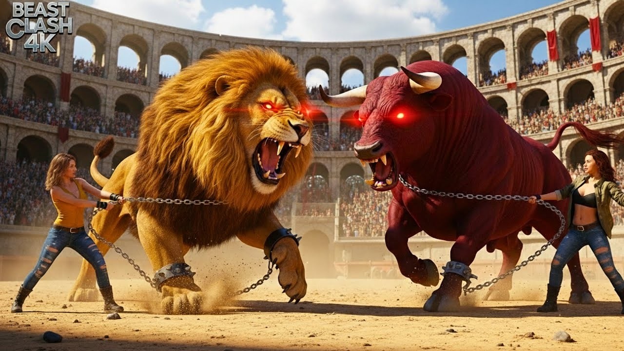🔥 Inferno Lion vs Savage Bull | Ultimate 4K Predator Clash