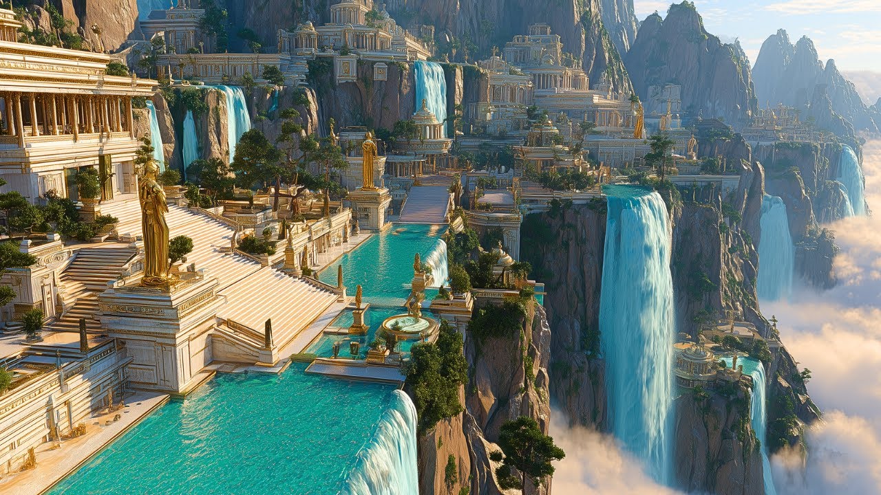 Transcendent Calm in Floating Marble Realms | 8K God Ray Fantasy Cities Light