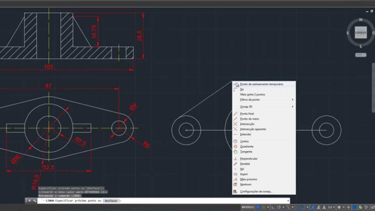 AutoCAD aula 4 Exercício de tangência e pontos de precisão osnap comandos espelho mover copiar hachu