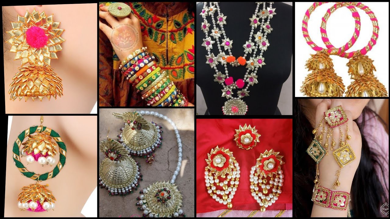 very unique gota jewellery/earrings,jhumka,mathapatti,tikka,ring,bangles,hath Phol,Rani haar,jhomar