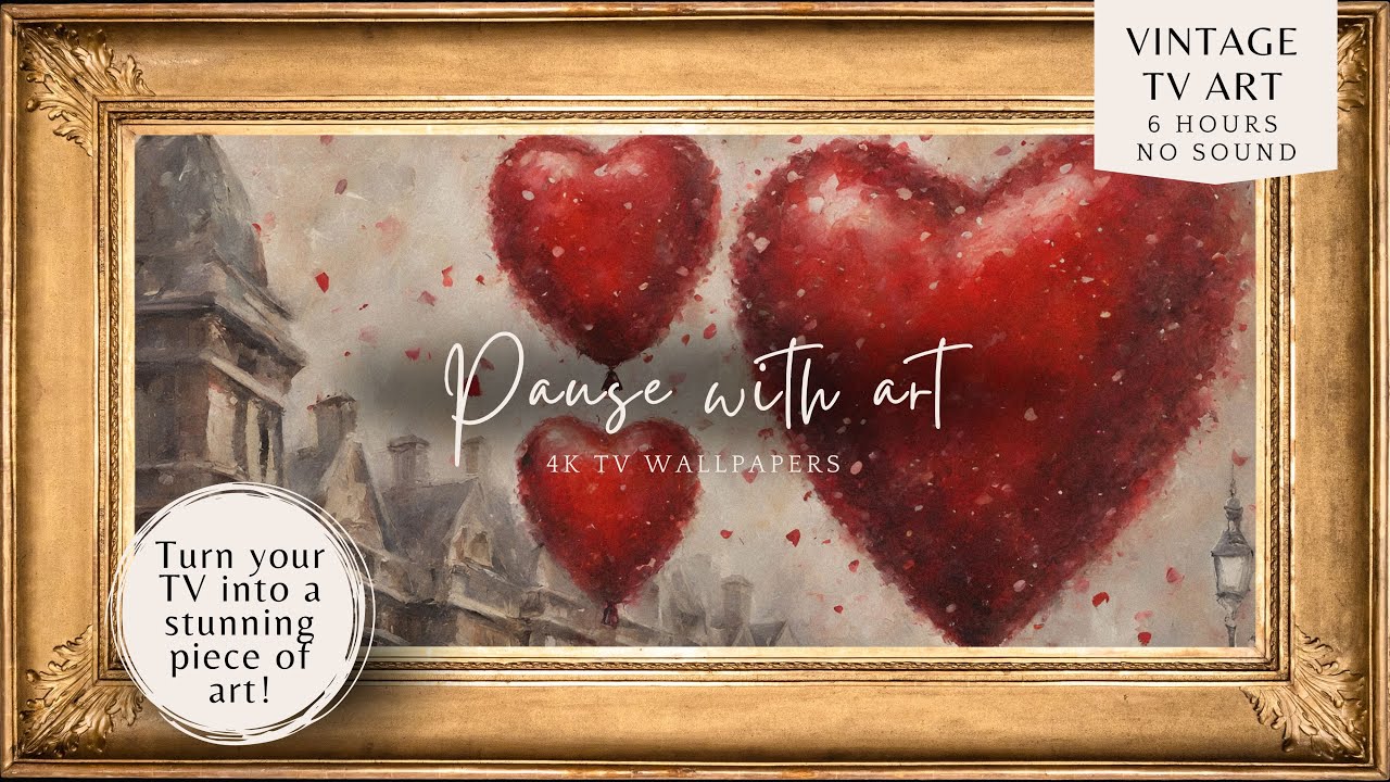 Vintage Frame TV Art Red Hearts Balloon Valentine's Day | Romantic Wallpaper Screensaver Frame Art