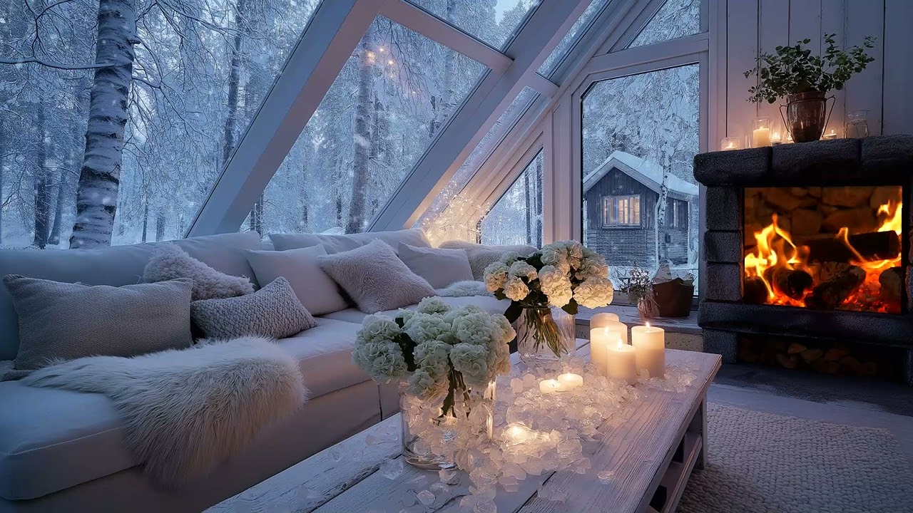 🌨️✨ Falling Snow Dream Piano | 5 Hours Floral White Lounge Atmosphere | Healing Focus Study Relax