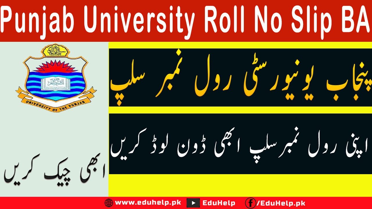 Punjab University Roll No Slip BA Part 1