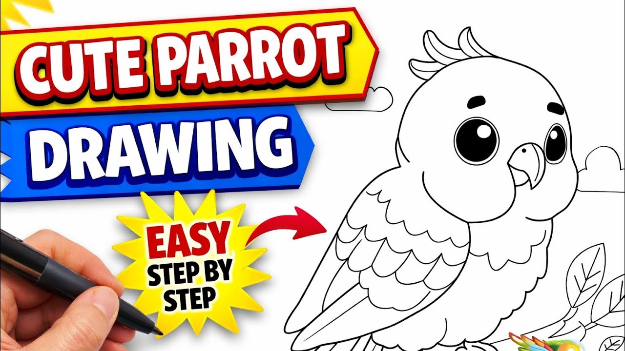 How to Draw a Cute Parrot 🦜 | Easy Bird Drawing for Kids | Pencil Drawing Step by Step