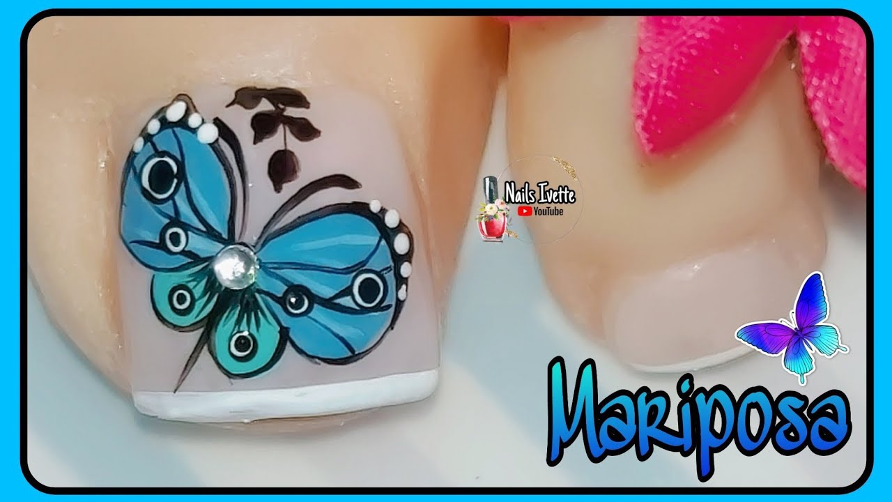 Decoración de uñas PIE mariposa/diseño de uñas PIE mariposa/mariposa paso a paso